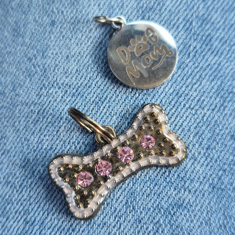 Vintage Juicy Couture Dog Mom Charm & Pink Rhinestone Bone Charm Set Y2K